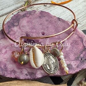 Gold Charm Bracelet with Cowrie Shell and Medallion